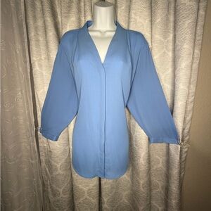Investments II Women’s 1X Blue Blouse V-Neck 3/4 Sleeve Lightweight Top